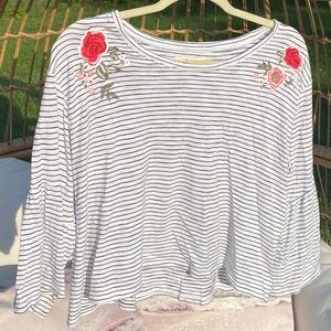 Flared long sleeve striped top